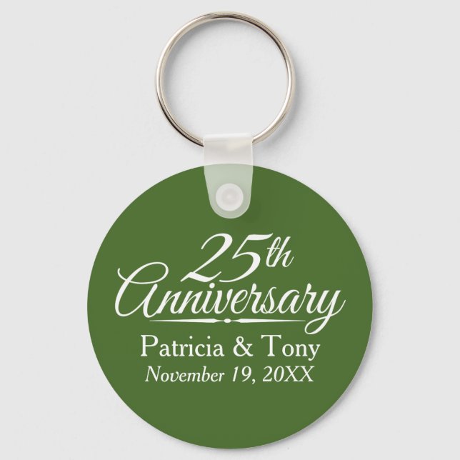 25th Wedding Anniversary Grey Green Key Ring (Front)