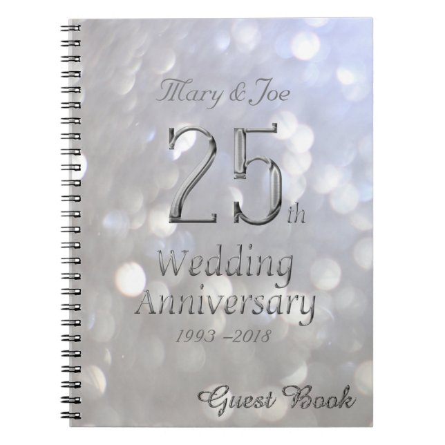 25th Wedding Anniversary Guest Book Silver Grey (Front)