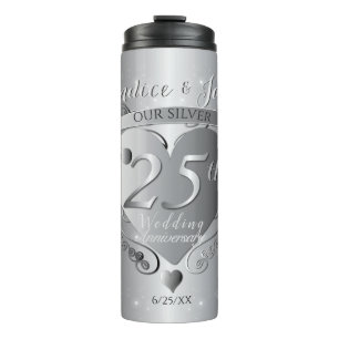 25th Wedding Anniversary Heart  Thermal Tumbler