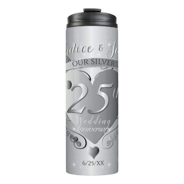 25th Wedding Anniversary Heart  Thermal Tumbler (Front)