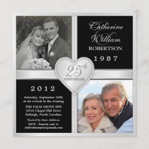 25th Wedding Anniversary Hearts Photo Invitations