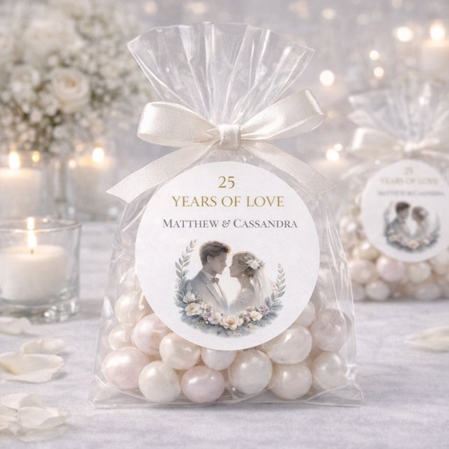 25th Wedding Anniversary Heirloom Celebration Classic Round Sticker (Creator Uploaded)