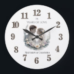 25th Wedding Anniversary Heirloom Celebration Large Clock<br><div class="desc">This wedding anniversary is designed in an heirloom-like style to celebrate a love story that has truly stood the test of time. Featuring an elegant romantic couple framed by soft botanical elements and subtle golden accents, the design captures the beauty of lasting commitment and shared memories. Perfect for a 25th...</div>