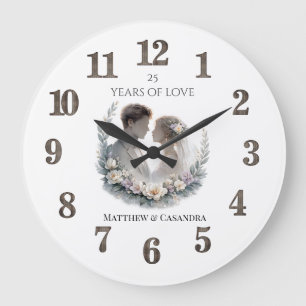 25th Wedding Anniversary Heirloom Celebration Large Clock