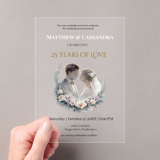 25th Wedding Anniversary Heirloom-Like Celebration Acrylic Invitations (Insitu (Handheld))