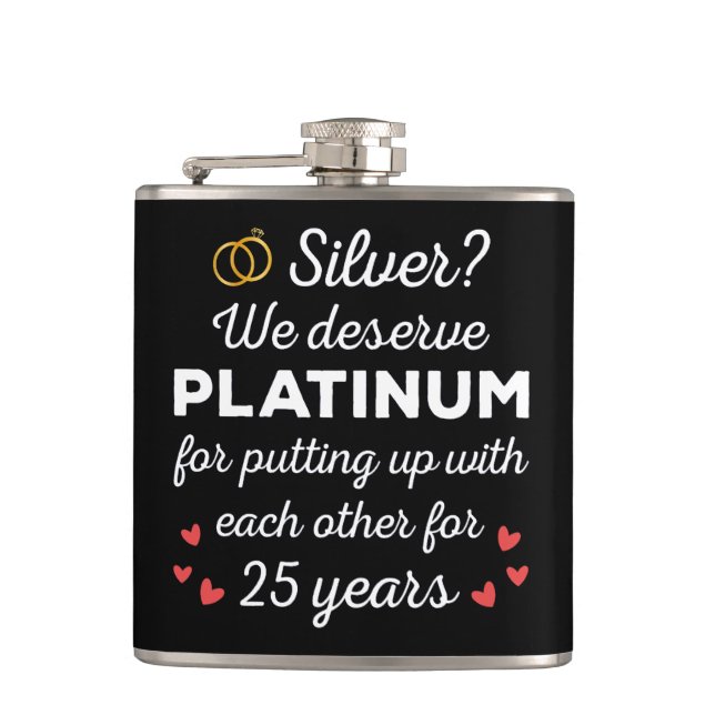 25th Wedding Anniversary I - Silver Funny Couple Hip Flask (Front)