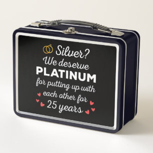 25th Wedding Anniversary I - Silver Funny Couple Metal Lunch Box