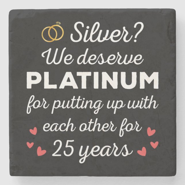 25th Wedding Anniversary I - Silver Funny Couple Stone Coaster (Front)
