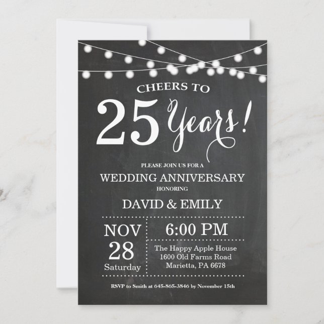 25th Wedding Anniversary Invitation Chalkboard (Front)