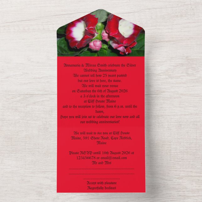 25th wedding anniversary invitation  silver (Inside)