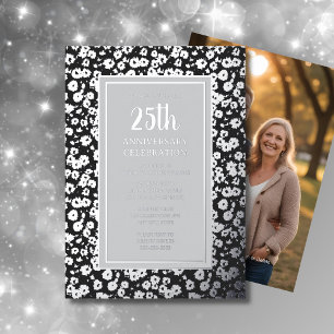 25th Wedding Anniversary Invitation Silver Floral