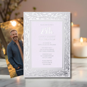 25th Wedding Anniversary Invitation Silver Floral 