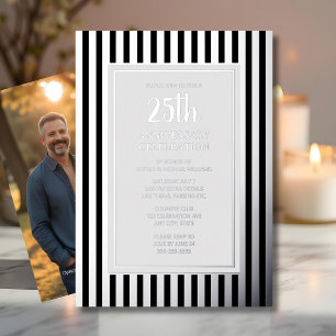 25th Wedding Anniversary Invitation Silver Stripes