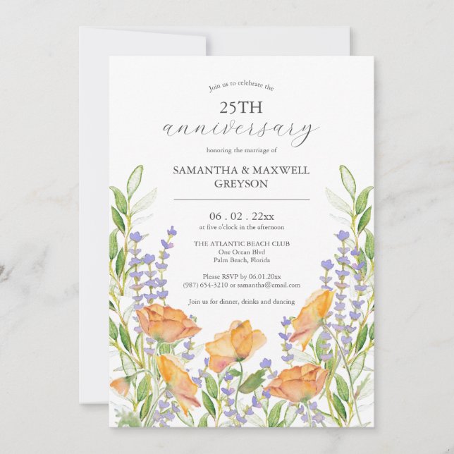 25th Wedding Anniversary Invitations Floral (Front)