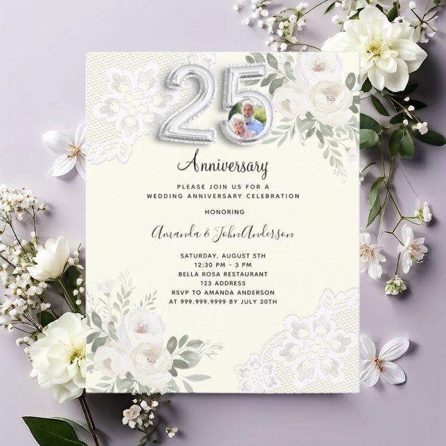 25th wedding anniversary ivory photo invitation (Creator Uploaded)