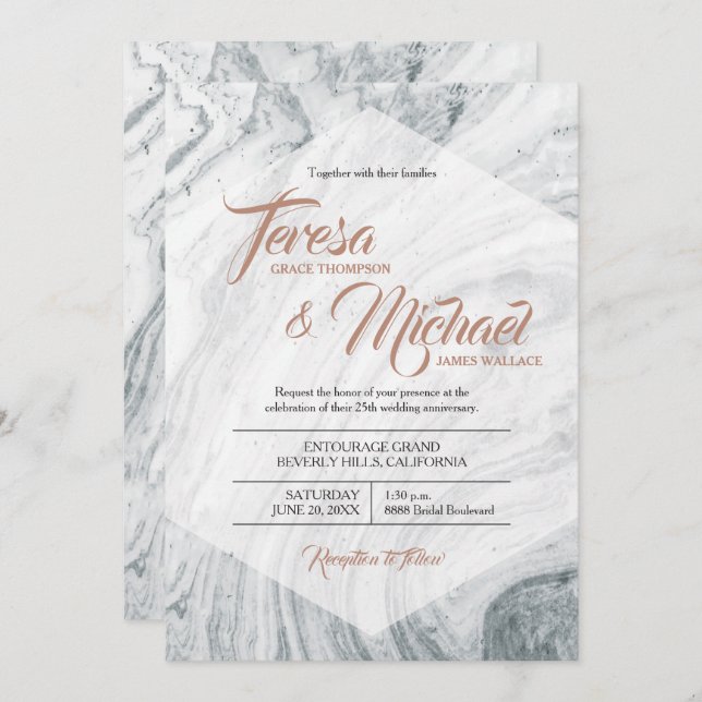 25th Wedding Anniversary Marble Grey Invitation (Front/Back)