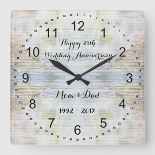 25th Wedding Anniversary Marble Pattern Square Wall Clock