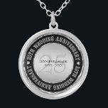 25th Wedding Anniversary Metallic Silver And Black Silver Plated Necklace<br><div class="desc">Elegant 25th wedding anniversary commemorative necklace with customisable text. Metallic silver and black. White diamonds accents.</div>