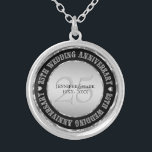 25th Wedding Anniversary Metallic Silver And Black Silver Plated Necklace<br><div class="desc">Elegant 25th wedding anniversary commemorative necklace with customisable text. Metallic silver and black. White diamonds accents.</div>