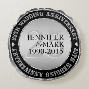 25Th Wedding Anniversary Metallic Silver & Black 2 Round Cushion