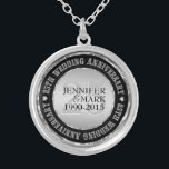 25Th Wedding Anniversary Metallic Silver & Black 2 Silver Plated Necklace<br><div class="desc">Elegant 25th wedding anniversary commemorative necklace with customisable text. Metallic silver and black. White diamonds accents.</div>