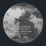 25th Wedding Anniversary Modern Photo Fiftieth  Large Clock<br><div class="desc">Modern,  elegant,  photo,  parents,  husband,  wife,  25th Wedding anniversary clock.</div>