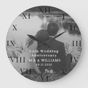 25th Wedding Anniversary Modern Photo Fiftieth  Large Clock