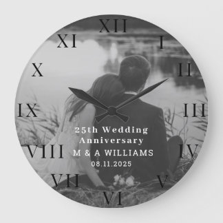 25th Wedding Anniversary Modern Photo Fiftieth  Large Clock
