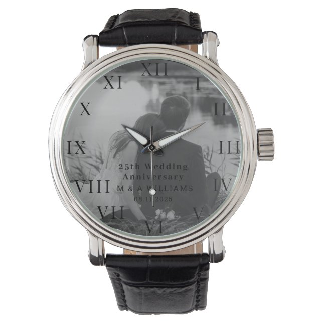 25th Wedding Anniversary Modern Photo Fiftieth  Watch (Front)