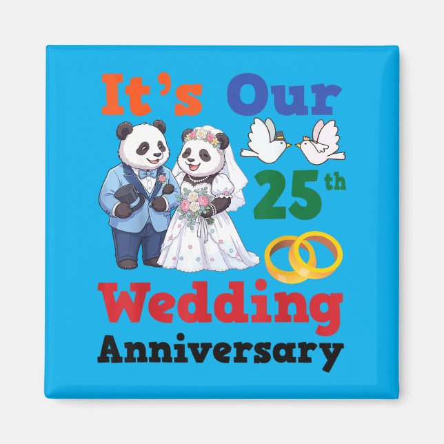 25th Wedding Anniversary Panda Couples Together Magnet (Front)