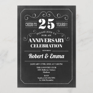 25th Wedding Anniversary Party - Chalkboard Invitation