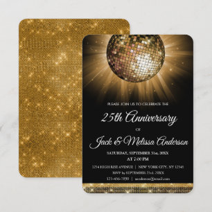 25th Wedding Anniversary Party Gold Disco Ball Invitation