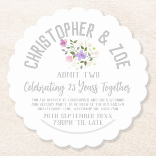 25th Wedding Anniversary Party Invitation Paper Coaster