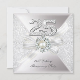 25th Wedding Anniversary Party Pearl Silver Invitation