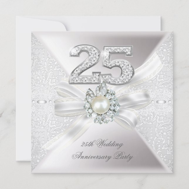 25th Wedding Anniversary Party Pearl Silver Invitation (Front)