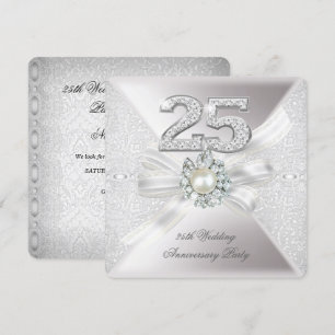 25th Wedding Anniversary Party Pearl Silver Invitation