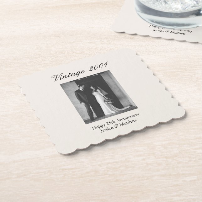 25th Wedding Anniversary Party Personalized Photo Paper Coaster (Angled)