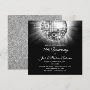 25th Wedding Anniversary Party Silver Disco Ball Invitation