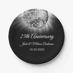 25th Wedding Anniversary Party Silver Disco Ball Paper Plate