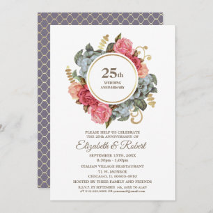 25th Wedding Anniversary Party Vintage Floral Invitation