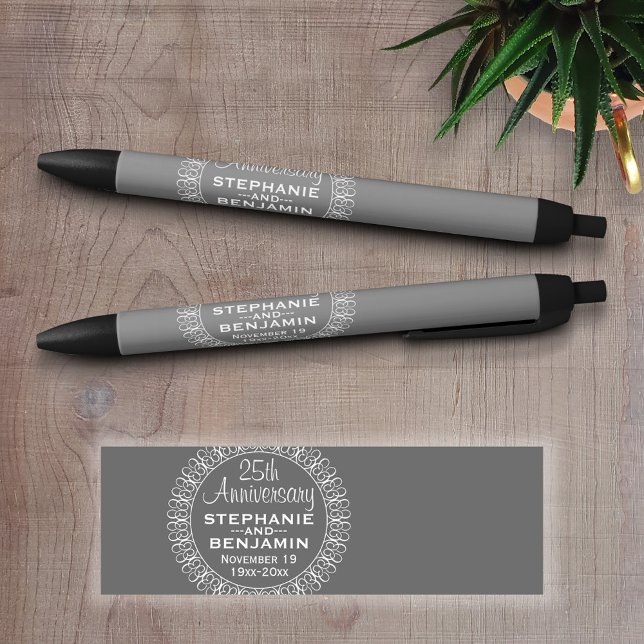 25th Wedding Anniversary Personalised Black Ink Pen (Personalized writing pens)