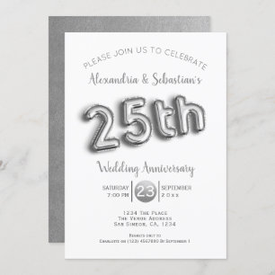 25th Wedding Anniversary Personalised Faux Silver Invitation
