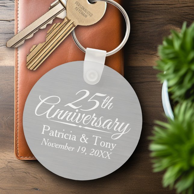 25th Wedding Anniversary Personalised Key Ring (Personalized Keychain - Wedding Anniversary Keyring)