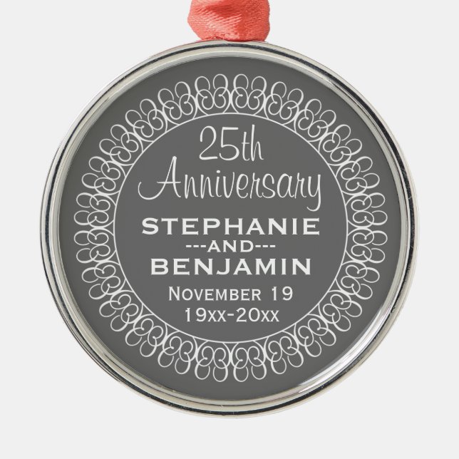 25th Wedding Anniversary Personalised Metal Ornament (Front)