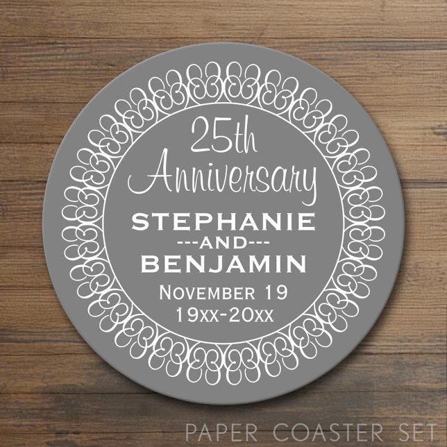 25th Wedding Anniversary Personalised Round Paper Coaster (Custom Coaster)