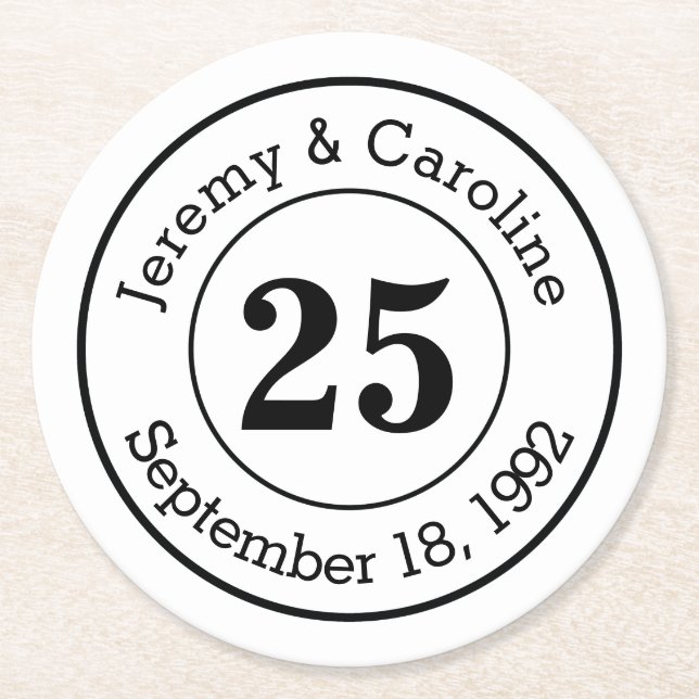25th Wedding Anniversary Personalised Round Paper Coaster (Front)