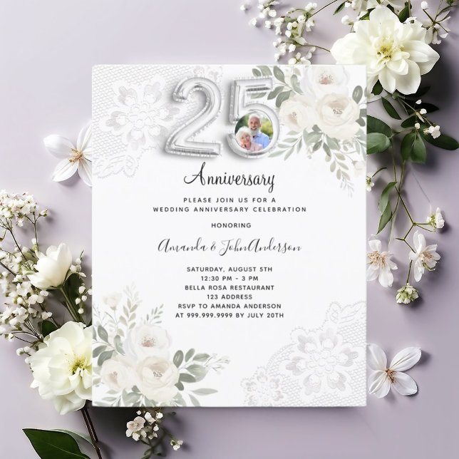 25th wedding anniversary photo florals invitation (Creator Uploaded)
