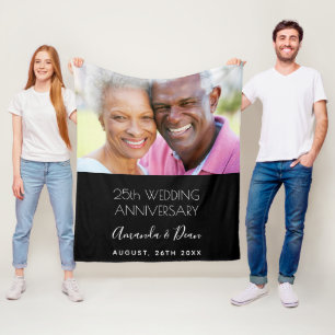 25th wedding anniversary photo modern elegant fleece blanket