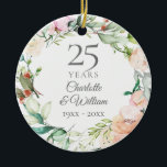 25th Wedding Anniversary Photo Roses Garland Ceramic Ornament<br><div class="desc">Featuring a delicate watercolour floral garland,  this chic botanical 25th wedding anniversary keepsake can be personalised with your special anniversary information in an elegant silver text and your photo on the reverse. Designed by Thisisnotme©</div>