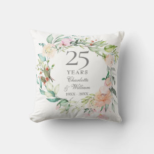 25th Wedding Anniversary Photo Roses Garland Cushion